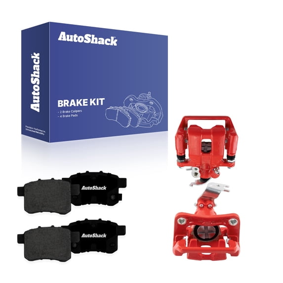 AutoShack Rear Red Brake Calipers & Premium Ceramic Brake Pads for Honda & Acura, Accord 2008-2012 TSX 2009-2014, FWD L4 2.4L V6 3.5L