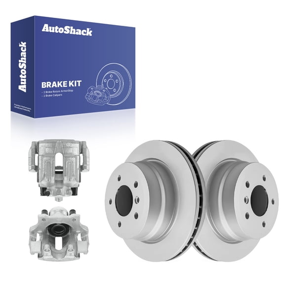 AutoShack Rear Brake Rotors & Calipers for BMW, 328i 2007-2013 325i 2006, RWD L6 3.0L - Coated - ArmorStop - 11.81" (300 mm), 5-Lug