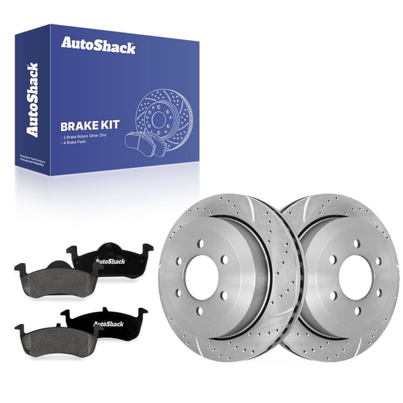 AutoShack Rear Brake Rotors & Premium Pads for Ford, Expedition 2007-2017, 4WD RWD V6 3.5L V8 5.4L - Silver Zinc Coated Drilled & Slotted - SilverShield Pro - 13.46" (342 mm), 6-Lug