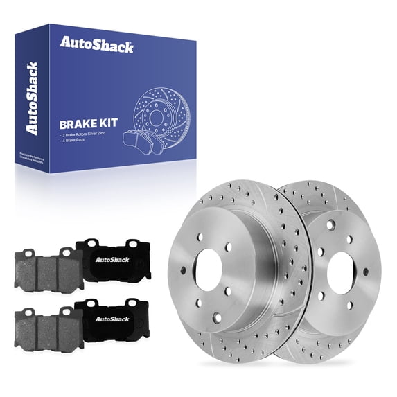 AutoShack Rear Brake Rotors & Premium Pads for INFINITI, M37 2013 Q70 2018-2019 M56 2013, AWD RWD V6 3.7L V8 5.6L - Silver Zinc Coated Drilled & Slotted - SilverShield Pro - 12.13" (308 mm), 5-Lug