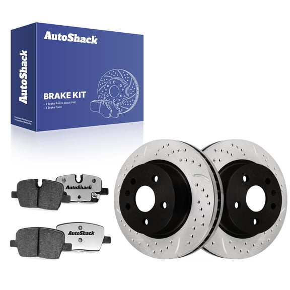 AutoShack Rear Brake Rotors & Ceramic Pads for Cadillac, CT5 2020-2025 CT6 2019-2020, AWD RWD L4 2.0L V6 3.0L 3.6L V8 4.2L - E-Coated Drilled & Slotted - ShadowGuard - 12.4" (315 mm), 5-Lug