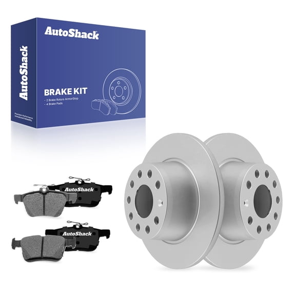 AutoShack Rear Solid Coated Brake Rotors + Ceramic Pads 6-PC Brake Kit Replacement for 2019-2023 Volkswagen Jetta 2021-2023 Volkswagen Taos ArmorStop 10.71" (272 mm)