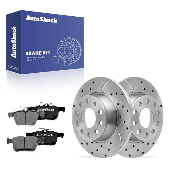 AutoShack Rear Brake Rotors & Ceramic Pads for Volkswagen, Taos 2022-2023, AWD FWD L4 1.5L - Silver Zinc Coated Drilled & Slotted - SilverShield Pro - 10.7" (271.8 mm), 9-Lug