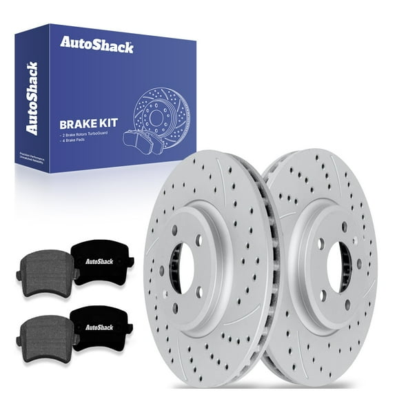 AutoShack 11.81" (299.9 mm) Rear Solid Drilled & Slotted Brake Rotors Coated + Premium Ceramic Brake Pads | Replacement for 2009-2016 Audi A4 | Silver Matte Finish | 6-PC Brake Kit | TurboGuard