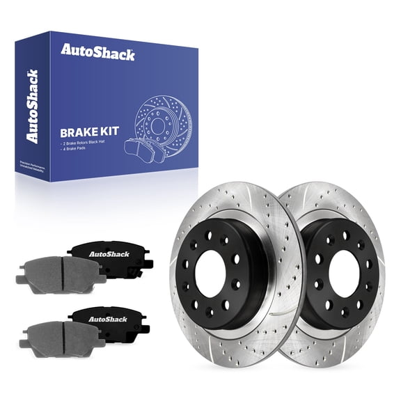 AutoShack Rear Brake Rotors & Ceramic Pads for Chevrolet, Equinox 2018-2020 Malibu 2016-2019, 4WD FWD L4 1.5L 1.6L 1.8L 2.0L - E-Coated Drilled & Slotted - ShadowGuard - 11.34" (288 mm), 5-Lug