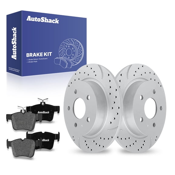 AutoShack Rear Solid Drilled & Slotted Coated Brake Rotors Silver Matte Finish + Premium Ceramic Pads 6-PC Brake Kit Replacement for 2013-2016 Ford Escape TurboGuard 11.02" (280 mm)