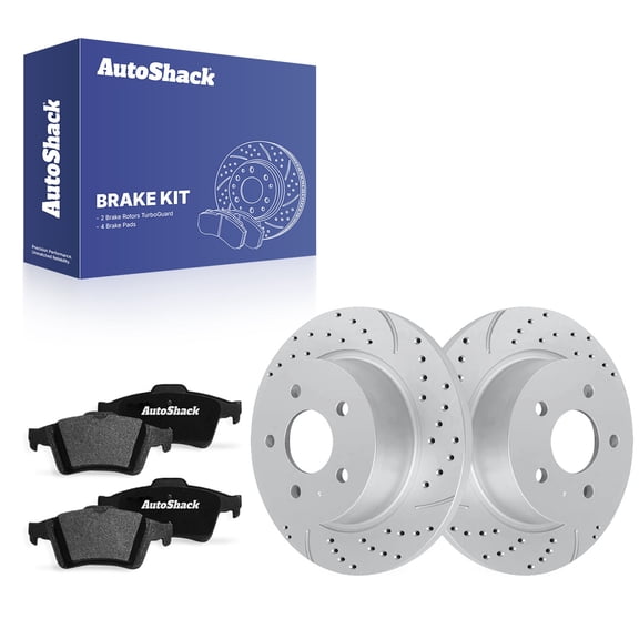 AutoShack Rear Brake Rotors & Ceramic Pads for Ford, Escape 2013-2016, AWD FWD L4 1.6L 2.0L 2.5L - Coated Drilled & Slotted - Silver Matte Finish - TurboGuard - 11.02" (280 mm), 5-Lug