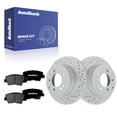 thumbnail image 1 of AutoShack Rear Solid Drilled & Slotted Coated Brake Rotors Silver Matte Finish + Premium Ceramic Pads 6-PC Brake Kit Replacement for 2011-2015 Hyundai Sonata TurboGuard 11.18" (284 mm), 1 of 5