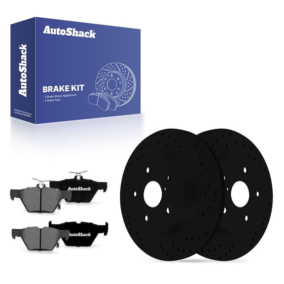 AutoShack Rear Brake Rotors & Premium Pads for Subaru, Outback 2015-2026 Legacy 2015-2025, AWD H4 2.4L 2.5L H6 3.6L - E-Coated Drilled & Slotted - Black Finish - NightGuard - 11.81" (300 mm), 5-Lug