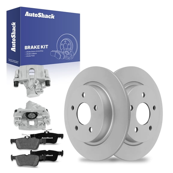 AutoShack Rear Brake Rotors Premium Ceramic Brake Pads Calipers | Replacement for 2004-2011 Volvo S40 2005-2011 V50 2006-2013 C70 2008-2013 C30 2.5L AWD FWD | Coated | 8-PC Brake Kit | ArmorStop