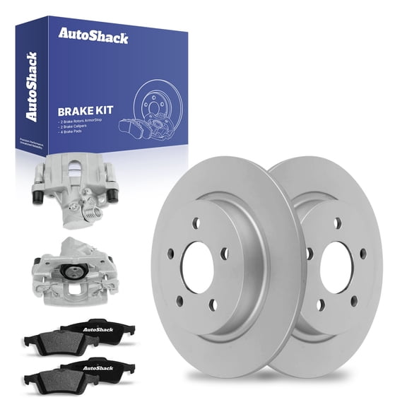 AutoShack Rear Brake Rotors Ceramic Brake Pads Calipers | Replacement for 2004-2011 Volvo S40 2005-2011 V50 2006-2013 C70 2008-2013 C30 2.4L 2.5L AWD FWD | Coated | 8-PC Brake Kit | ArmorStop