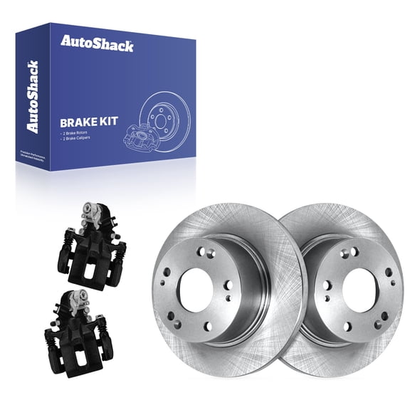 AutoShack Rear Brake Rotors & Black Calipers for Honda & Acura, Civic 2006-2015 ILX 2013-2015 CSX 2006-2011, FWD L4 1.3L 1.5L 1.8L 2.0L 2.4L - 10.24" (260 mm), 5-Lug