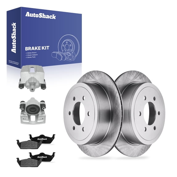 AutoShack Rear Brake Rotors, Ceramic Pads & Calipers for Ford & Lincoln, F-150 2004-2011 Mark LT 2006-2008, 4WD RWD AWD V6 3.5L 3.7L 4.2L V8 4.6L 5.0L 5.4L 6.2L - 13.69" (347.8 mm), 6-Lug