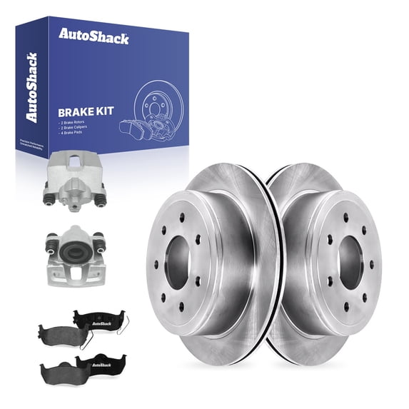 AutoShack Rear Brake Rotors, Premium Pads & Calipers for Ford & Lincoln, F-150 2004-2011 Mark LT 2006-2008, 4WD RWD AWD V6 3.5L 3.7L 4.2L V8 4.6L 5.0L 5.4L 6.2L - 13.69" (347.8 mm), 7-Lug