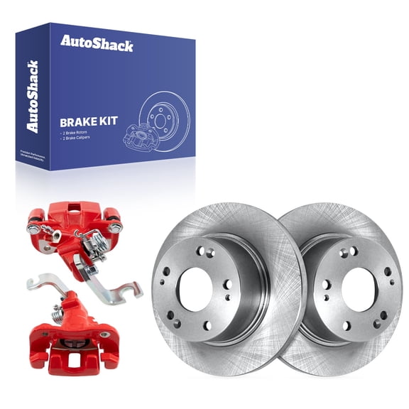 AutoShack Rear Brake Rotors & Red Calipers for Honda & Acura, Civic 2006-2015 ILX 2013-2015 CSX 2006-2011, FWD L4 1.3L 1.5L 1.8L 2.0L 2.4L - 10.24" (260 mm), 5-Lug