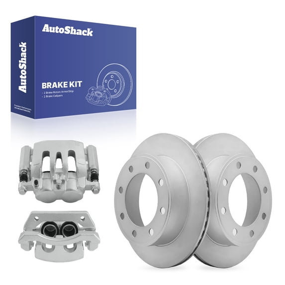 AutoShack Rear Brake Rotors & Calipers for Ford, F-250 Super Duty 2008-2012 F-350 Super Duty 2008-2012, 4WD RWD V8 5.4L 6.2L 6.4L 6.7L V10 6.8L - Coated - ArmorStop - 13.39" (340 mm), 8-Lug