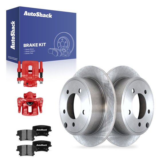 AutoShack Rear Brake Rotors, Ceramic Pads & Red Calipers for Dodge, Avenger 2014, FWD V6 3.6L - 10.31" (262 mm), 5-Lug