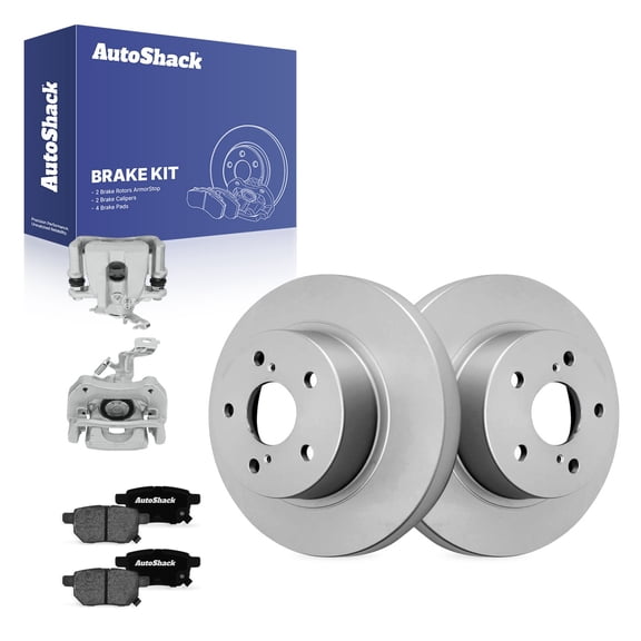AutoShack Rear Brake Rotors, Ceramic Pads & Calipers for Toyota & Pontiac, Matrix 2009-2013 Vibe 2009-2010, FWD L4 2.4L - Coated - ArmorStop - 10.96" (278.5 mm), 5-Lug