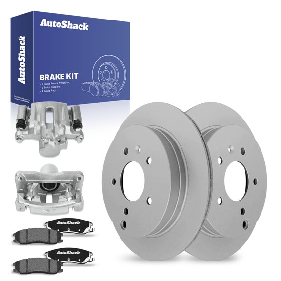 AutoShack Rear Brake Rotors Ceramic Brake Pads Calipers | Replacement for Pontiac Torrent Chevrolet Captiva Sport 2007-2009 Equinox 2008-2010 Saturn Vue FWD | Coated | 8-PC Brake Kit | ArmorStop