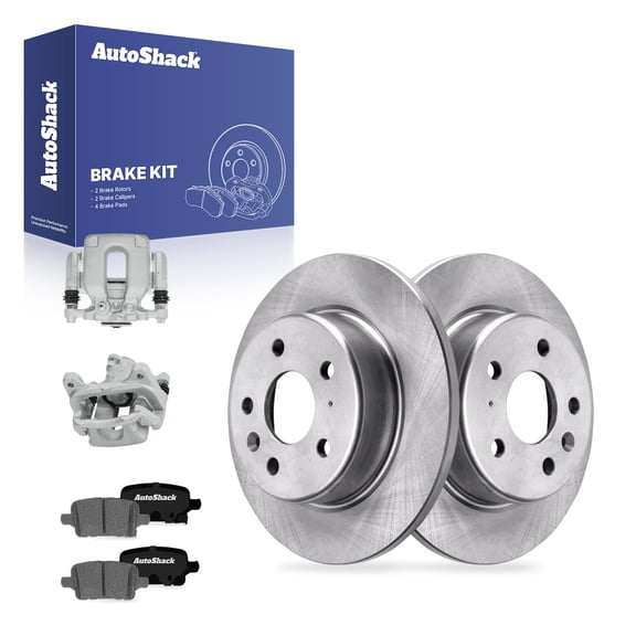 AutoShack Rear Brake Rotors, Ceramic Pads & Calipers for Chevrolet, Volt 2016-2019 Bolt EV 2017-2019, FWD L4 1.5L - 10.39" (264 mm), 5-Lug