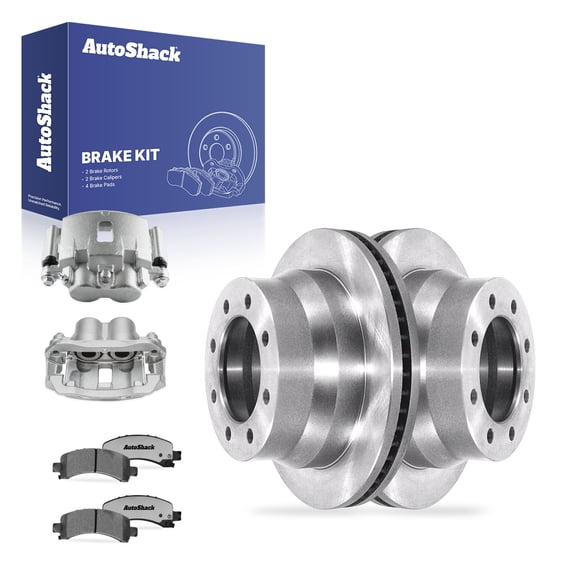 AutoShack Rear Brake Rotors, Ceramic Pads & Calipers for GMC & Chevrolet, Savana 3500 2009, 2017-2018 Express 3500 2009, RWD L4 2.8L V6 4.3L V8 4.8L 6.0L 6.6L - 13.58" (345 mm), 8-Lug