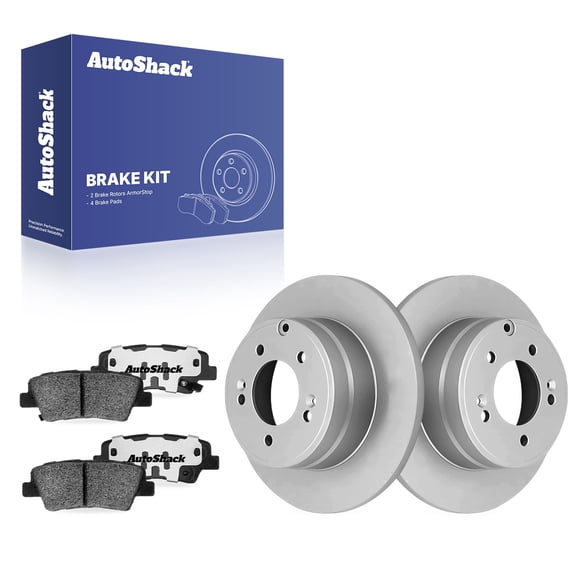 AutoShack Rear Solid Coated Brake Rotors + Ceramic Pads 6-PC Brake Kit Replacement for 2011-2015 Hyundai Sonata 2011-2016 Kia Optima 2012-2017 Hyundai Azera ArmorStop 11.18" (284 mm)