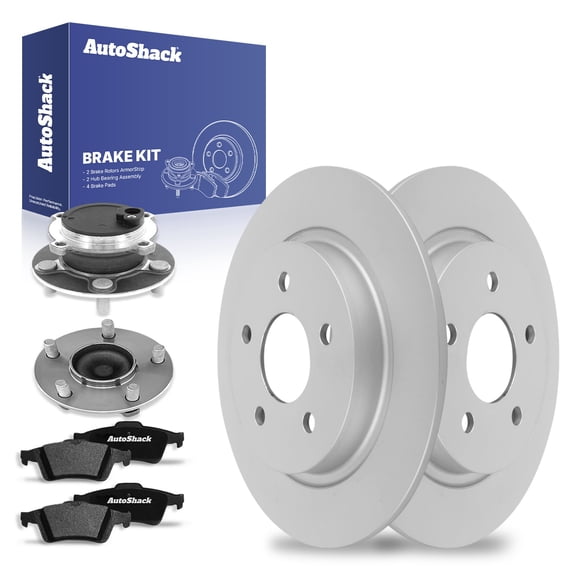 AutoShack Rear Brake Rotors Ceramic Brake Pads Wheel Bearing Hub Assembly | Replacement for 2005-2011 Volvo S40 V50 2006-2013 C70 2007-2013 C30 2.5L FWD | Coated | 8-PCBrake Kit| ArmorStop