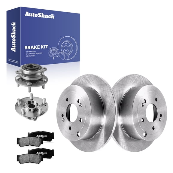 AutoShack Rear Brake Rotors, Ceramic Pads & Hub Bearing Assemblies for Hyundai, Santa Fe 2007-2009, AWD V6 2.7L 3.3L - 11.89" (302 mm), 5-Lug