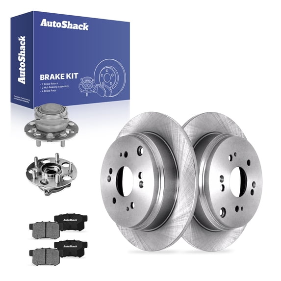 AutoShack Rear Brake Rotors, Ceramic Pads & Hub Bearing Assemblies for Honda & Acura, CR-V 2012-2016 RDX 2013-2018, FWD L4 2.4L V6 3.5L - 11.99" (304.6 mm), 5-Lug
