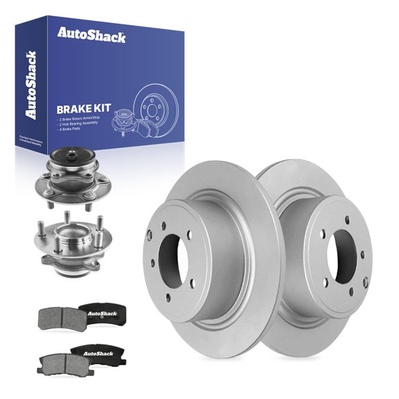 AutoShack Rear Solid Coated Brake Rotors + Ceramic Brake Pads + Hub Bearing Assembly 8-PC Brake Kit Replacement for 2013 Mitsubishi Outlander 2012 Mitsubishi RVR ArmorStop 11.89" (302 mm)