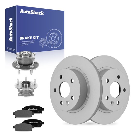 AutoShack Rear Solid Coated Brake Rotors + Ceramic Brake Pads + Hub Bearing Assembly 8-PC Brake Kit Replacement for 2013-2015 Chevrolet Sonic 2013-2015 Buick Encore ArmorStop 10.55" (268 mm)