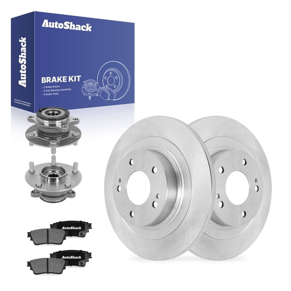 AutoShack Rear Solid Brake Rotors + Ceramic Pads + Hub Bearing Assembly 8-PC Brake Kit Replacement for 2017-2020 Mitsubishi Outlander 2018-2020 Mitsubishi Eclipse Cross 11.89" (302 mm)