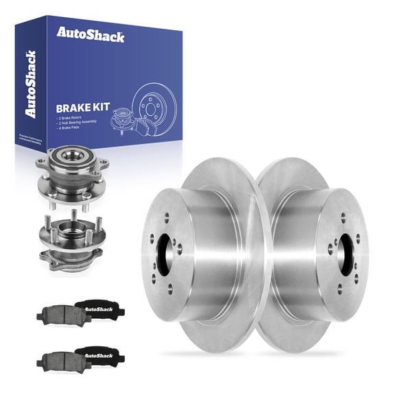 AutoShack Rear Brake Rotors, Ceramic Pads & Hub Bearing Assemblies for Subaru, Legacy 2005-2009, AWD H4 2.5L H6 3.0L - 10.78" (273.8 mm), 5-Lug