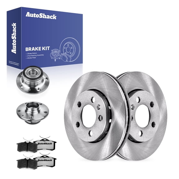 AutoShack Rear Brake Rotors, Ceramic Pads & Hub Bearing Assemblies for Volkswagen, Jetta 2005, FWD L4 1.8L - 10.08" (256 mm), 5-Lug