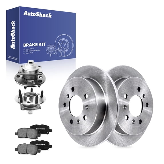 AutoShack Rear Brake Rotors, Ceramic Pads & Hub Bearing Assemblies for Chevrolet, Impala 2010, FWD V6 3.5L 3.9L - 10.94" (277.8 mm), 5-Lug