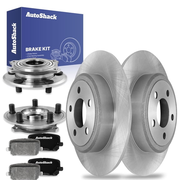 AutoShack Rear Brake Rotors Ceramic Brake Pads Wheel Bearing Hub Assembly | Replacement for 2014 Dodge Charger 3.6L V6 AWD RWD | 8-PC Brake Kit
