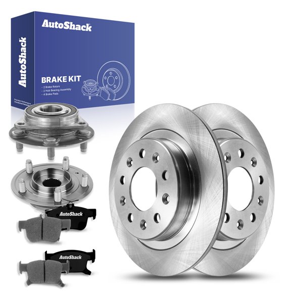AutoShack Rear Solid Brake Rotors + Ceramic Pads + Hub Bearing Assembly 8-PC Brake Kit Replacement for 2016-2018 Buick Envision 11.34" (288 mm)