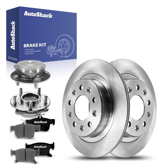 AutoShack Rear Brake Rotors Ceramic Brake Pads Wheel Bearing Hub Assembly | Replacement for 2018 Buick Envision 2.5L FWD | 8-PC Brake Kit