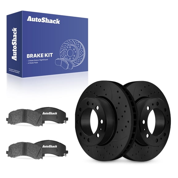 AutoShack Rear Brake Rotors & Ceramic Pads for Ram, 2500 2019-2024 3500 2019-2024, 4WD RWD L6 6.7L V8 6.4L - E-Coated Drilled & Slotted - Black Finish - NightGuard - 14.09" (358 mm), 8-Lug