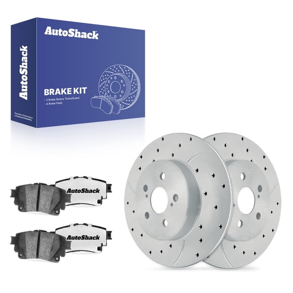 AutoShack Rear Brake Rotors & Ceramic Pads for Toyota, Corolla 2019-2025, AWD FWD L4 1.8L 2.0L - Coated Drilled & Slotted - Silver Matte Finish - TurboGuard - 10.43" (265 mm), 5-Lug