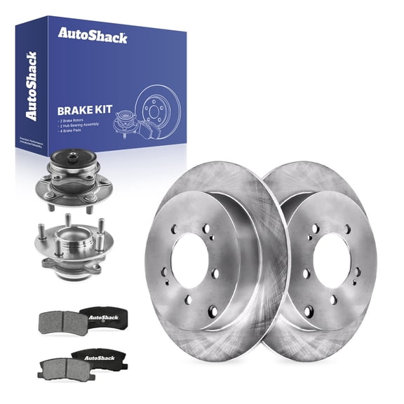 AutoShack Rear Brake Rotors, Ceramic Pads & Hub Bearing Assemblies for Mitsubishi, Outlander 2013, FWD L4 2.4L V6 3.0L - 11.89" (302 mm), 5-Lug