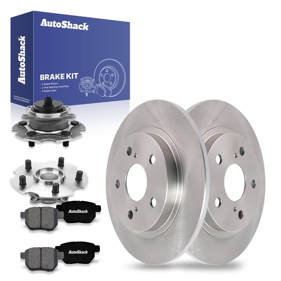 AutoShack Rear Brake Rotors Premium Ceramic Brake Pads Wheel Bearing Hub Assembly | Replacement for 2017-2018 Toyota Corolla iM 2016 Scion iM 1.8L FWD | 8-PC Brake Kit