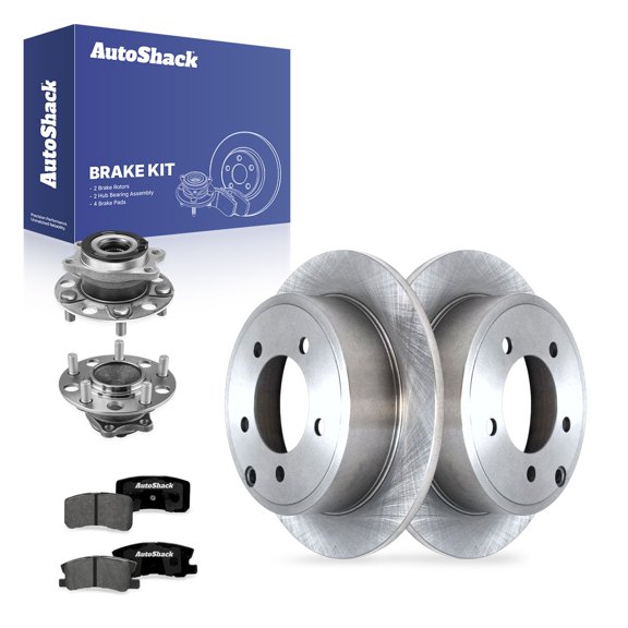 AutoShack Rear Brake Rotors, Premium Pads & Hub Bearing Assemblies for Jeep & Mitsubishi, Compass 2017 Patriot 2017 Lancer 2014-2015, 4WD AWD L4 2.0L 2.4L - 10.31" (262 mm), 5-Lug