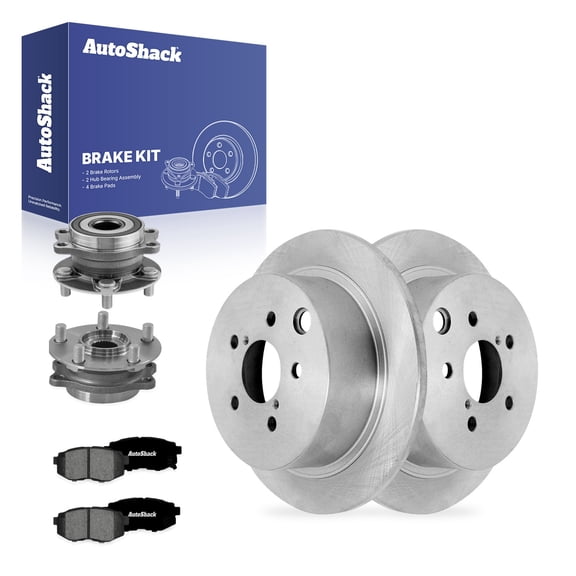 AutoShack Rear Brake Rotors, Premium Pads & Hub Bearing Assemblies for Subaru, Forester 2015-2018, AWD H4 2.0L - 10.78" (273.8 mm), 5-Lug