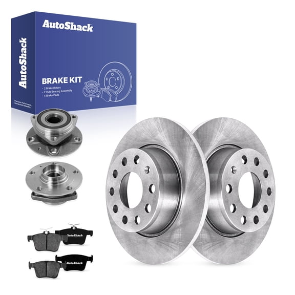 AutoShack Rear Brake Rotors, Premium Pads & Hub Bearing Assemblies for Volkswagen & Audi, Taos 2022-2023 TT Quattro 2016-2018, AWD L4 1.5L 2.0L - 10.7" (271.8 mm), 9-Lug