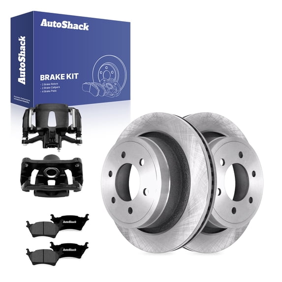 AutoShack Rear Brake Rotors, Premium Pads & Black Calipers for Ford, F-150 2012-2016, 2018, 4WD RWD AWD V6 2.7L 3.5L 3.7L V8 5.0L 6.2L - 13.69" (347.8 mm), 6-Lug