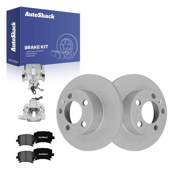 AutoShack Rear Brake Rotors, Premium Pads & Calipers for Volkswagen, Jetta 2007-2009 Golf 2010, FWD L4 2.0L L5 2.5L - Coated - ArmorStop - 9.12" (231.7 mm), 5-Lug
