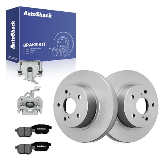 AutoShack Rear Brake Rotors, Premium Pads & Calipers for Toyota & Pontiac, Matrix 2009-2013 Vibe 2009-2010, FWD L4 2.4L - Coated - ArmorStop - 10.96" (278.5 mm), 5-Lug