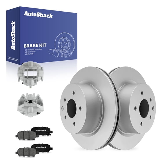 AutoShack Rear Brake Rotors, Premium Pads & Calipers for INFINITI & Nissan, G37 2011 370Z 2014, RWD V6 3.7L - Coated - ArmorStop - 12.11" (307.7 mm), 5-Lug