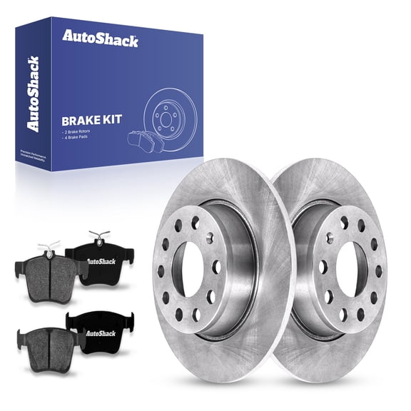 AutoShack 10.7" (271.8 mm) Rear Solid Brake Rotors + Premium Ceramic Brake Pads | Replacement for 2015-2020 Audi A3 2015-2018 Audi A3 Quattro 2015-2017 Volkswagen e-Golf | 6-PC Brake Kit